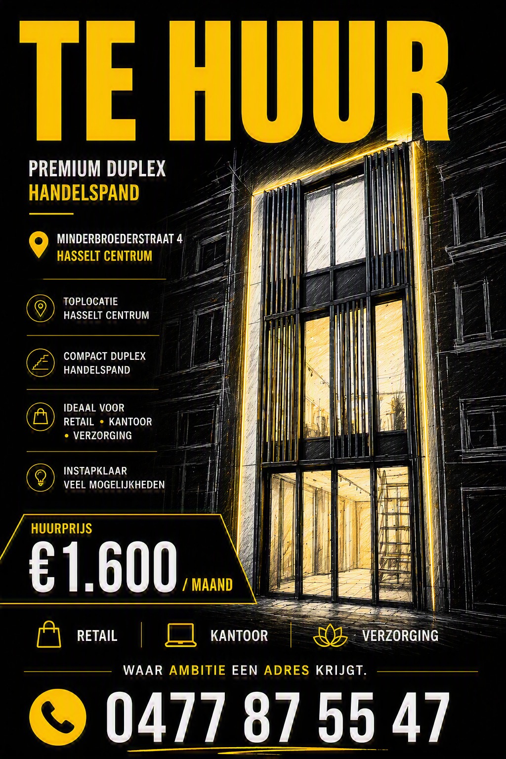 Compact duplex handelspand te huur in hartje Hasselt